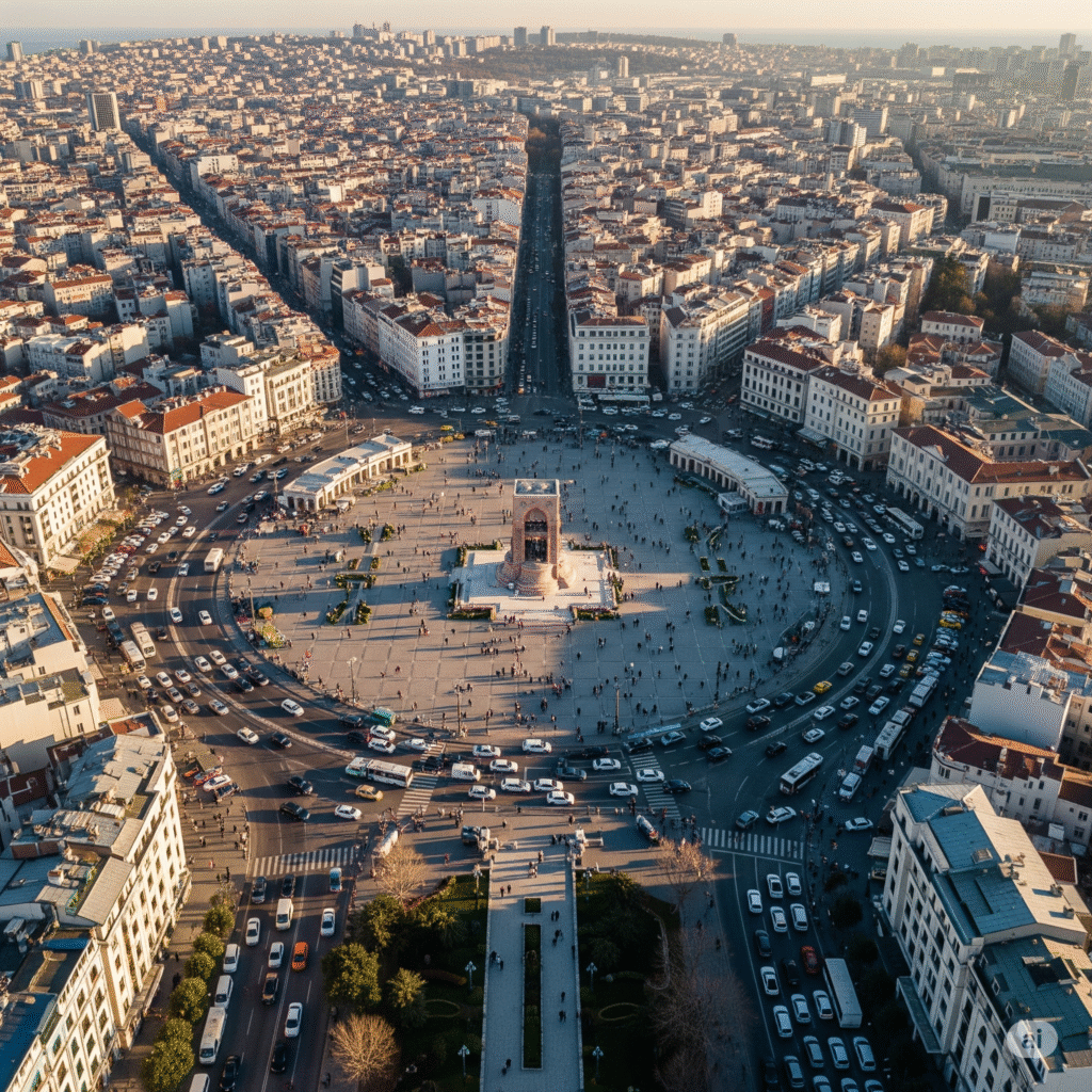 "Aerial view of Taksim Square in Istanbul – a prime real estate hub"