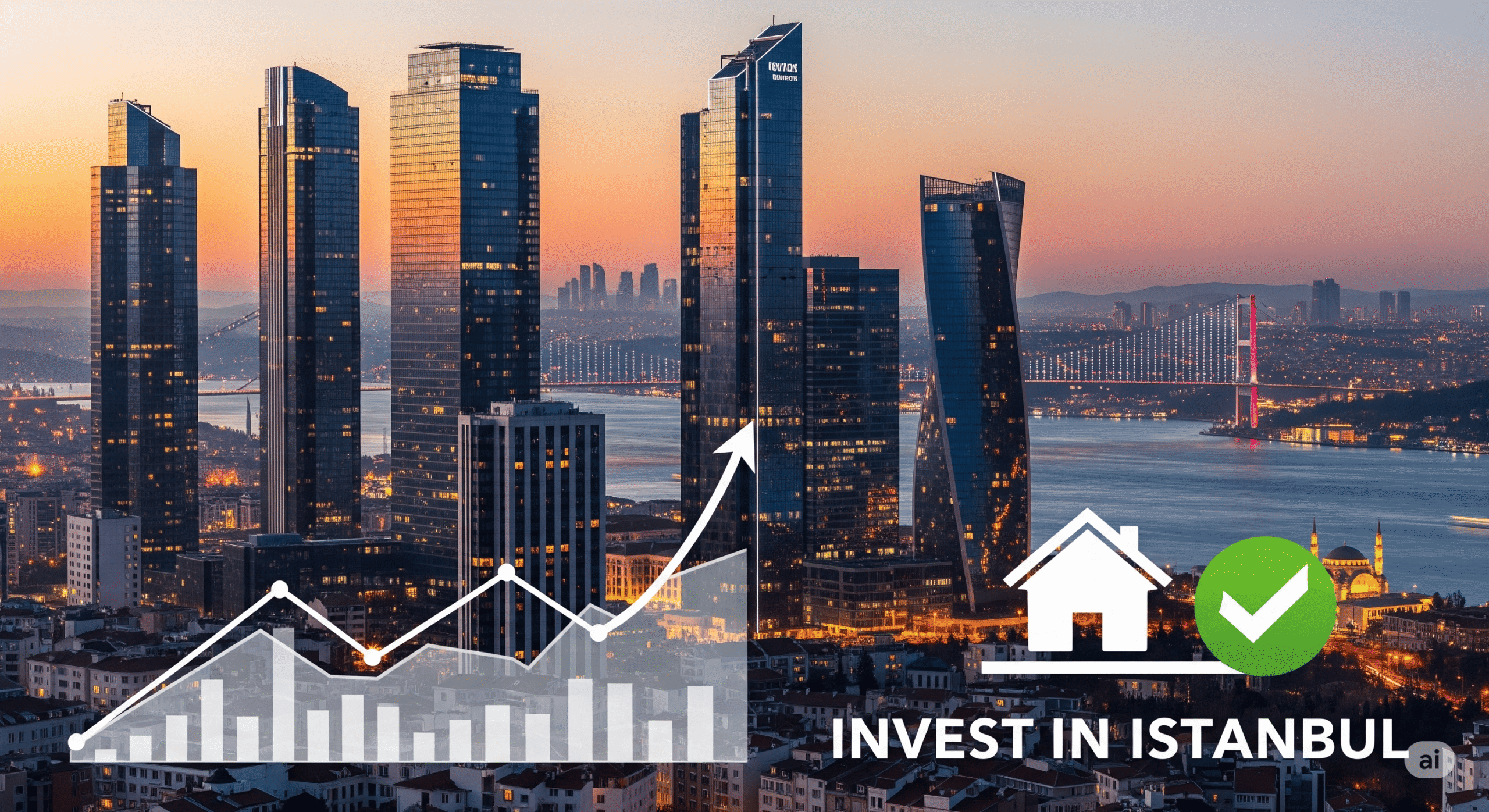 A panoramic view of Istanbul’s European Side featuring modern residential buildings, Küçükçekmece Lake, and a map overlay highlighting top investment areas in 2025